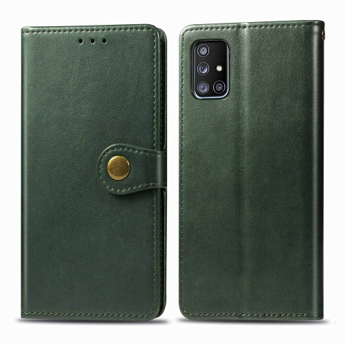 

For Galaxy A51 5G Retro Solid Color Leather Buckle Phone Case with Photo Frame & Card Slot & Wallet & Bracket Function(Green)