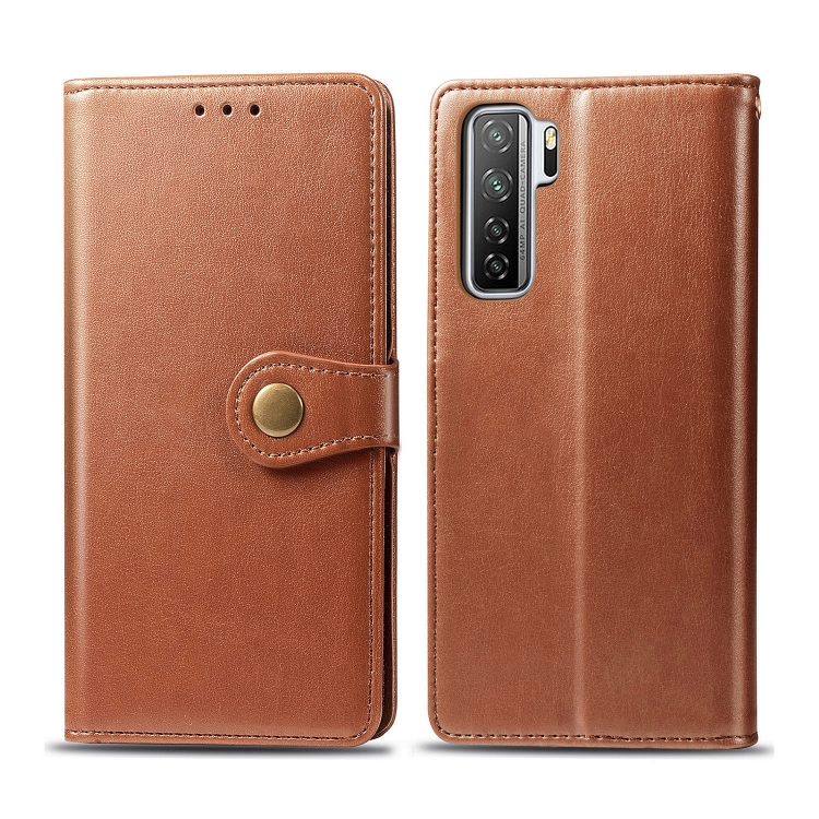 

For Huawei P40 Lite 5G / Nova 7 SE Retro Solid Color Leather Buckle Phone Case with Photo Frame & Card Slot & Wallet & Bracket Function(Brown)
