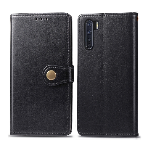 

For OPPO F15 & A91 Retro Solid Color Leather Buckle Phone Case with Photo Frame & Card Slot & Wallet & Bracket Function(Black)