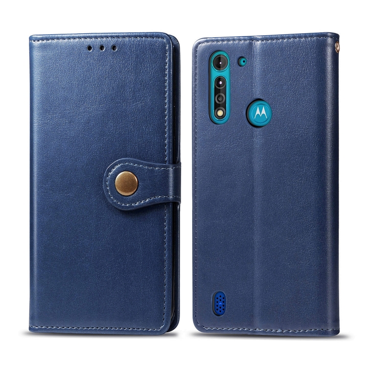 

For Moto G8 Power Lite Retro Solid Color Leather Buckle Phone Case with Photo Frame & Card Slot & Wallet & Bracket Function(Blue)