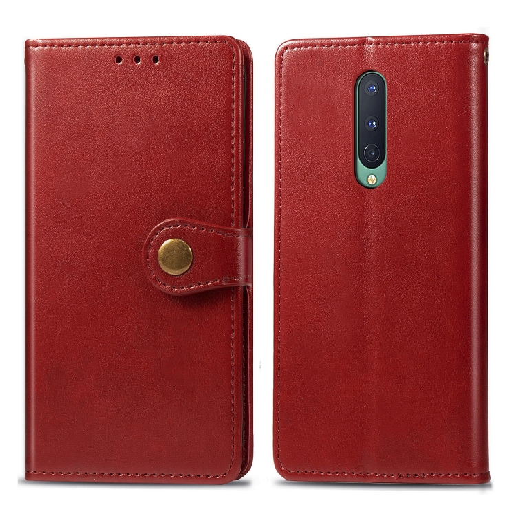 

For OnePlus 8 Retro Solid Color Leather Buckle Phone Case with Photo Frame & Card Slot & Wallet & Bracket Function(Red)
