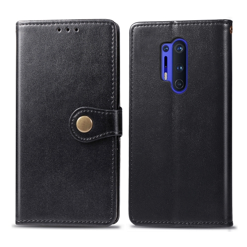 

For OnePlus 8 Pro Retro Solid Color Leather Buckle Phone Case with Photo Frame & Card Slot & Wallet & Bracket Function(Black)