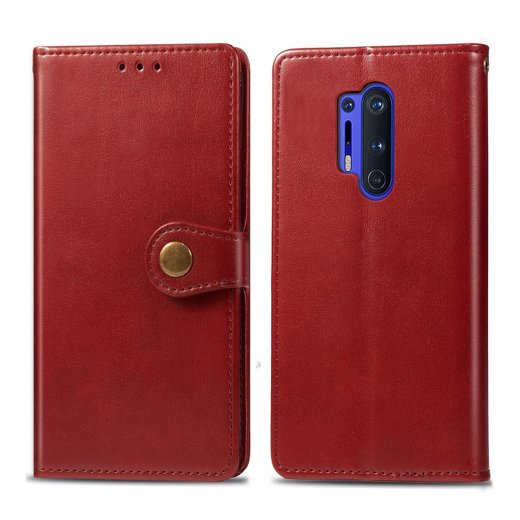 

For OnePlus 8 Pro Retro Solid Color Leather Buckle Phone Case with Photo Frame & Card Slot & Wallet & Bracket Function(Red)