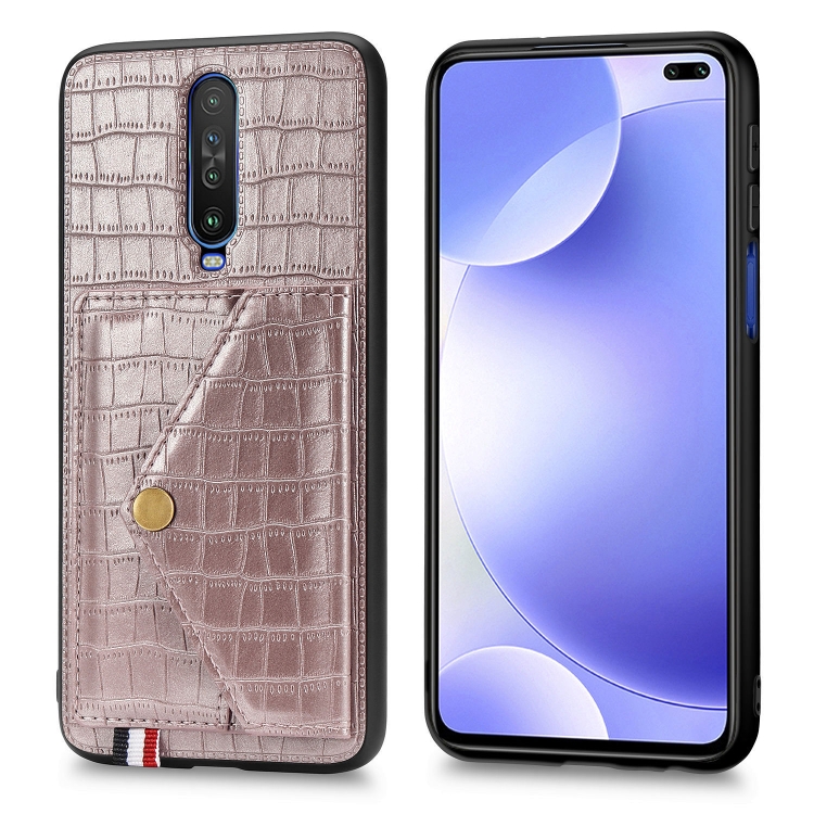 

For Xiaomi Redmi K30 Crocodile Pattern PU+TPU+PVC Shatter-resistant Mobile Phone Case with Magnetic Invisible Holder & Holder & Card Slots(Rose Gold)