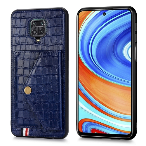 

For Xiaomi Redmi Note 9 Crocodile Pattern PU+TPU+PVC Shatter-resistant Mobile Phone Case with Magnetic Invisible Holder & Holder & Card Slots(Sapphire Blue)