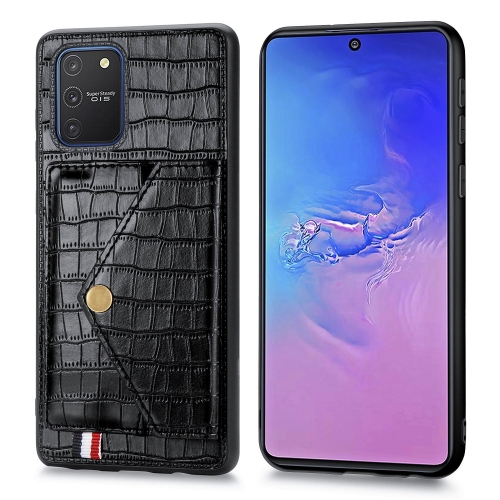 

For Galaxy S10 Lite & A91 Crocodile Pattern PU+TPU+PVC Shatter-resistant Mobile Phone Case with Magnetic Invisible Holder & Holder & Card Slots(Black)