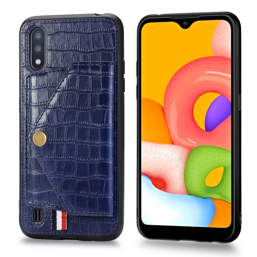 

For Galaxy A01 Crocodile Pattern PU+TPU+PVC Shatter-resistant Mobile Phone Case with Magnetic Invisible Holder & Holder & Card Slots(Sapphire Blue)