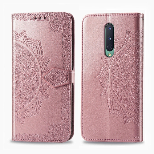 

For OnePlus 8 Halfway Mandala Embossing Pattern Horizontal Flip Leather Case with Holder & Card Slots & Wallet & Photo Frame & Lanyard(Rose Gold)