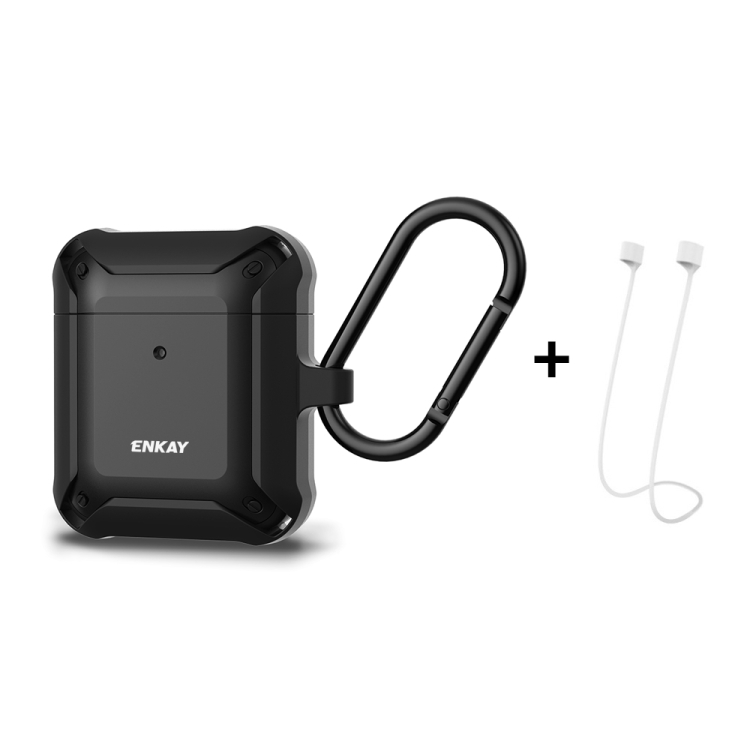 

ENKAY ENK-AC8001 for Apple AirPods 1 / 2 Wireless Earphone TPU + PC Protective Case with Carabiner & Anti-lost Rope(Black)