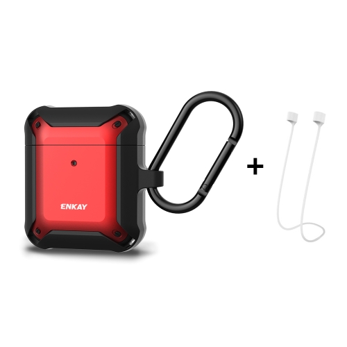 

ENKAY ENK-AC8001 for Apple AirPods 1 / 2 Wireless Earphone TPU + PC Protective Case with Carabiner & Anti-lost Rope(Black+Red)