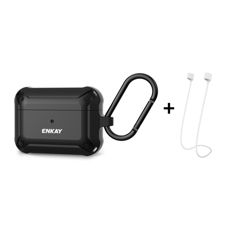 

ENKAY ENK-AC8101 for Apple AirPods Pro Wireless Earphone TPU + PC Protective Case with Carabiner & Anti-lost Rope(Black)