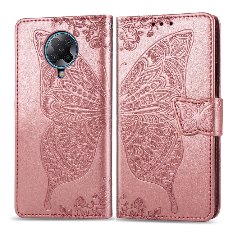 

For Xiaomi Redmi K30 Pro Butterfly Love Flowers Embossing Horizontal Flip Leather Case , with Holder & Card Slots & Wallet & Lanyard(Rose Gold)