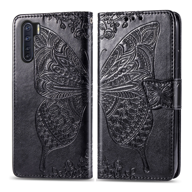 

For OPPO F15 & A91 Butterfly Love Flowers Embossing Horizontal Flip Leather Case , with Holder & Card Slots & Wallet & Lanyard(Black)