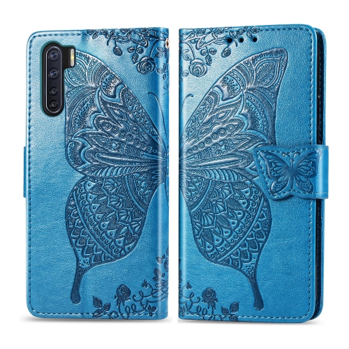 

For OPPO F15 & A91 Butterfly Love Flowers Embossing Horizontal Flip Leather Case , with Holder & Card Slots & Wallet & Lanyard(Blue)