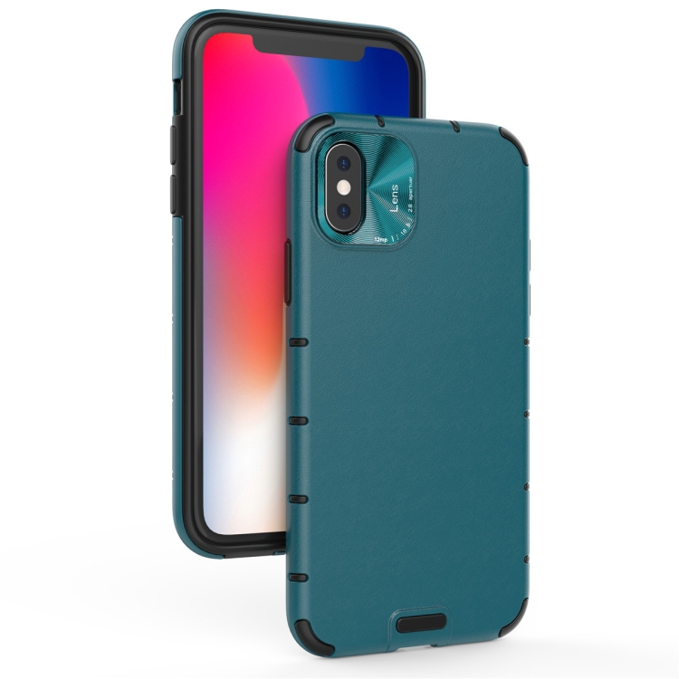 

For iPhone X / XS Shockproof Grain Leather PC + TPU Case(Blue)