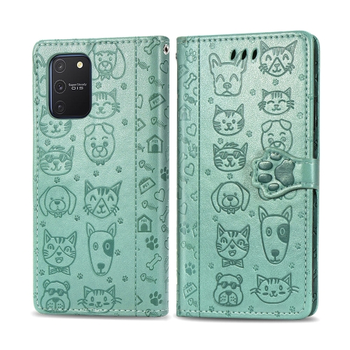 

For Galaxy S10 Lite & A91 & M80s Lovely Cat and Dog Embossing Pattern Horizontal Flip Leather Case , with Holder & Card Slots & Wallet & Cartoon Clasp & Lanyard( Green)