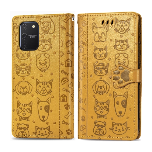 

For Galaxy S10 Lite & A91 & M80s Lovely Cat and Dog Embossing Pattern Horizontal Flip Leather Case , with Holder & Card Slots & Wallet & Cartoon Clasp & Lanyard(Yellow)