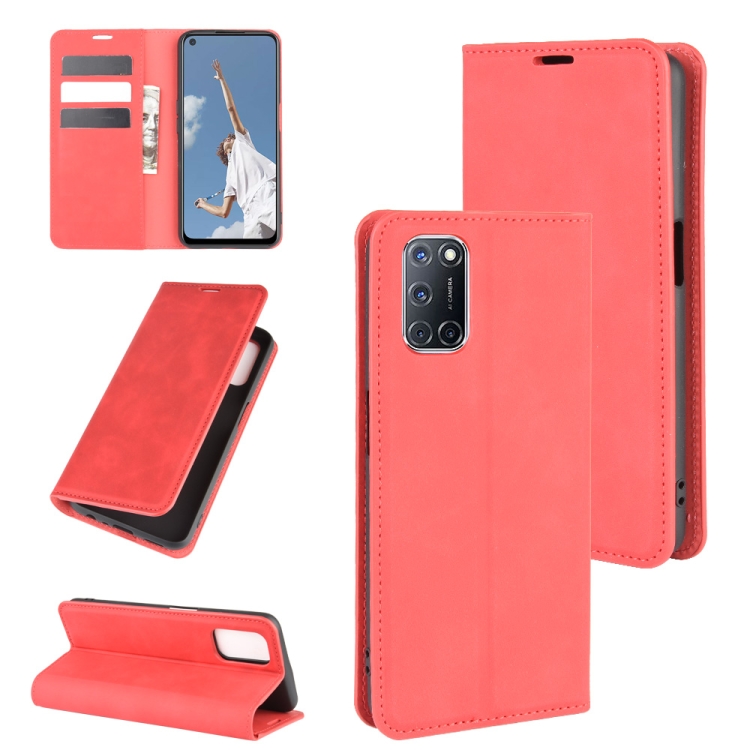 

For OPPO A72 Retro-skin Business Magnetic Suction Leather Case with Holder & Card Slots & Wallet(Red)