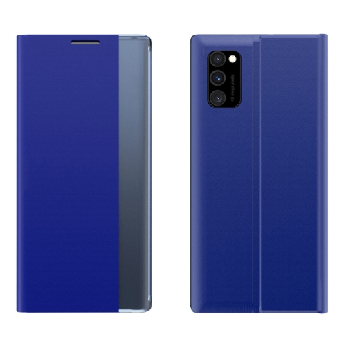 

For Galaxy A81 / Note 10 Lite /M60s Side Display Magnetic Horizontal Flip Plain Texture Cloth + PC Case with Holder & Sleep / Wake-up Function(Blue)