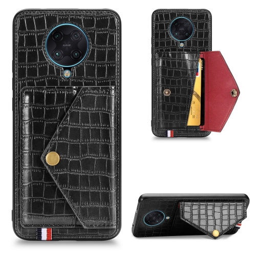 

For Xiaomi Redmi K30 Pro Crocodile Pattern Envelope Card Package Phone Case With Magnet And Bracket Function(Black)