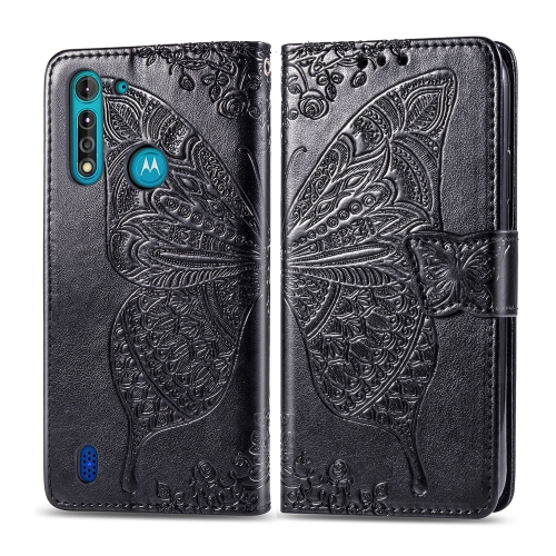 

For Moto G8 Power Lite Butterfly Love Flower Embossed Horizontal Flip Leather Case with Bracket / Card Slot / Wallet / Lanyard(Black)