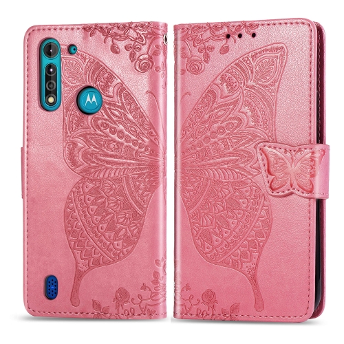 

For Moto G8 Power Lite Butterfly Love Flower Embossed Horizontal Flip Leather Case with Bracket / Card Slot / Wallet / Lanyard(Pink)