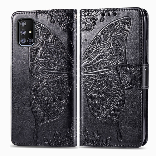 

For Galaxy A51 5G Butterfly Love Flower Embossed Horizontal Flip Leather Case with Bracket / Card Slot / Wallet / Lanyard(Black)