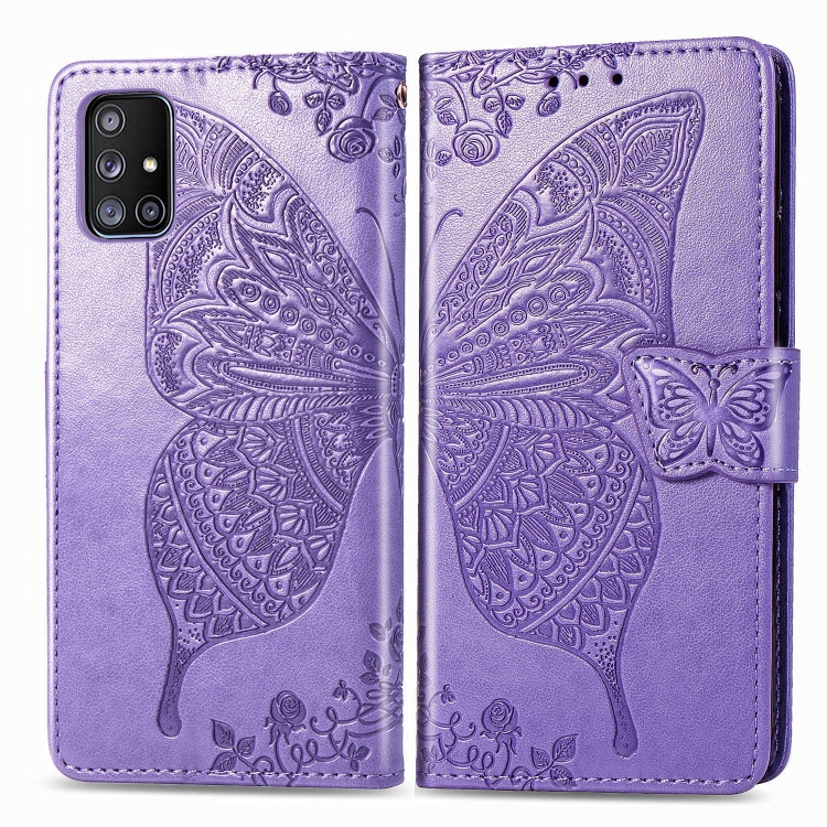 

For Galaxy A71 5G Butterfly Love Flower Embossed Horizontal Flip Leather Case with Bracket / Card Slot / Wallet / Lanyard(Light Purple)