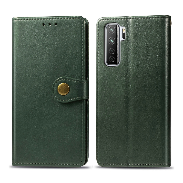 

For Huawei Nova 7 SE/P40 Lite 5G Retro Solid Color Leather Buckle Phone Case with Lanyard & Photo Frame & Card Slot & Wallet & Stand Function(Green)