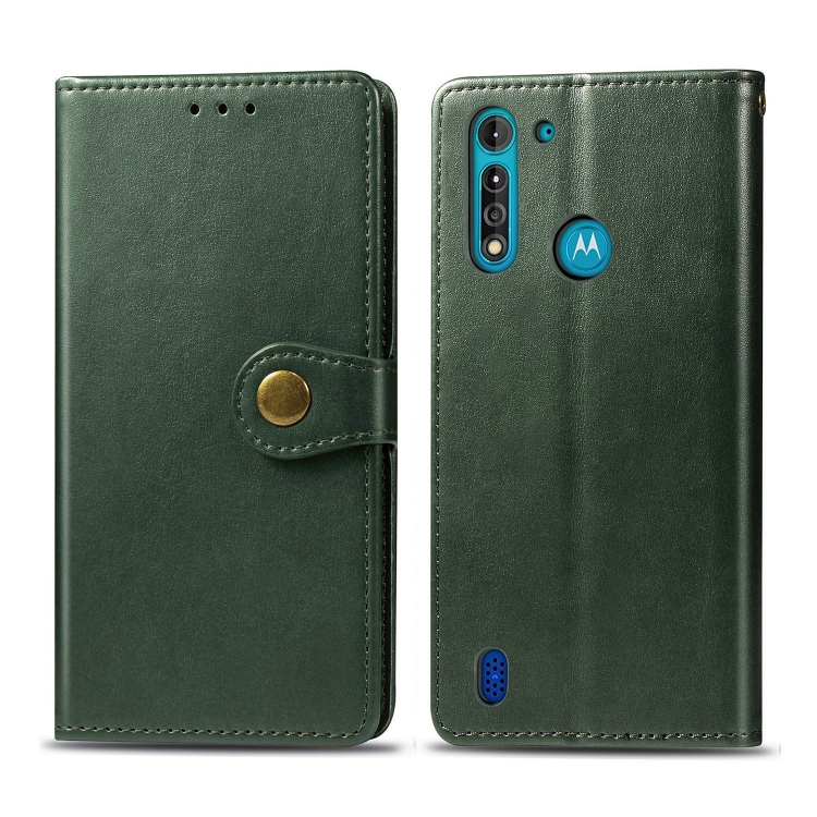 

For Moto G8 Power Lite Retro Solid Color Leather Buckle Phone Case with Lanyard & Photo Frame & Card Slot & Wallet & Stand Function(Green)