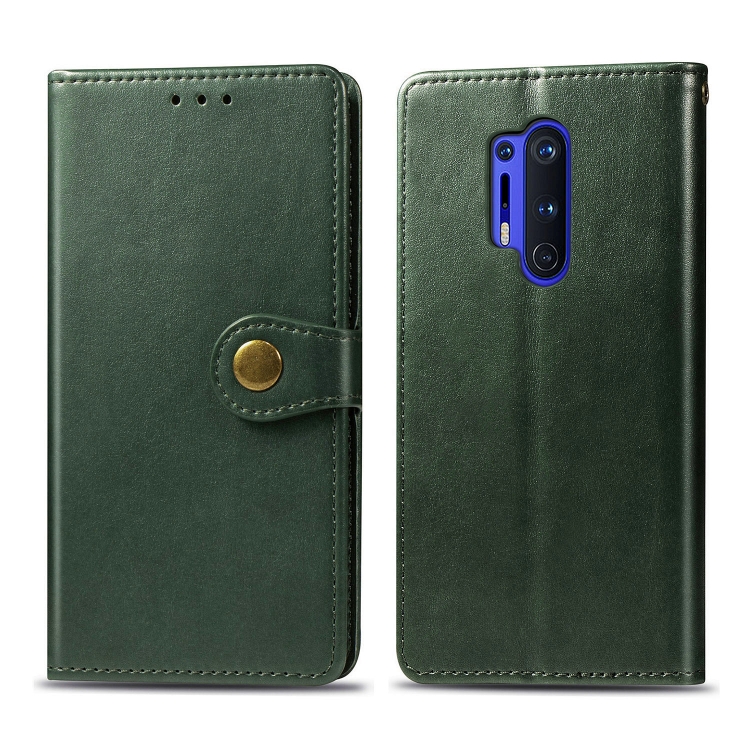 

For OnePlus 8 Pro Retro Solid Color Leather Buckle Phone Case with Lanyard & Photo Frame & Card Slot & Wallet & Stand Function(Green)