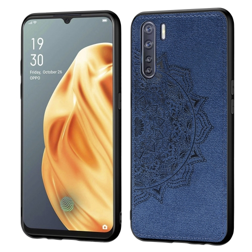 

For OPPO Reno 3 Mandala Embossed Cloth Cover PC + TPU Mobile Phone Case with Magnetic Function and Hand Strap(Blue)