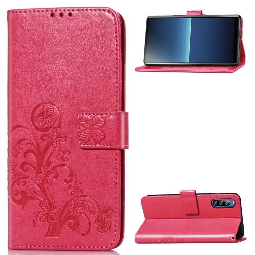 

For Sony Xperia L4 Four-leaf Clasp Embossed Buckle Mobile Phone Protection Leather Case with Lanyard & Card Slot & Wallet & Bracket Function(Magenta)