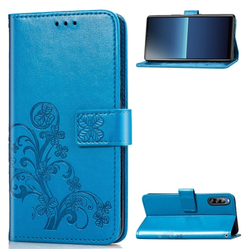 

For Sony Xperia L4 Four-leaf Clasp Embossed Buckle Mobile Phone Protection Leather Case with Lanyard & Card Slot & Wallet & Bracket Function(Blue)