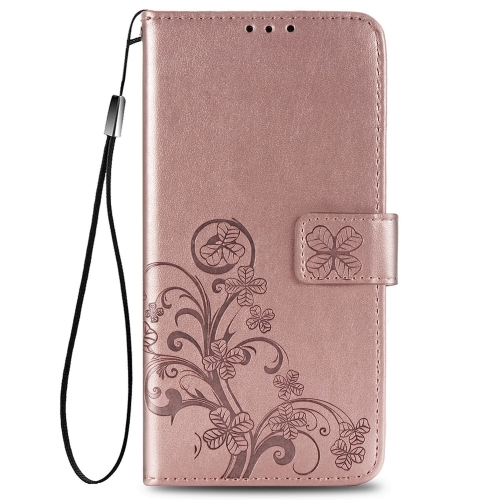 

For Huawei Honor 30S Four-leaf Clasp Embossed Buckle Mobile Phone Protection Leather Case with Lanyard & Card Slot & Wallet & Bracket Function(Rose Gold)