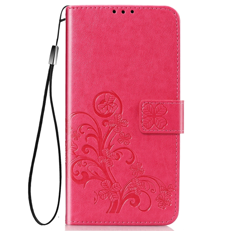 

For Huawei Nova 7SE/P40 lite 5G Four-leaf Clasp Embossed Buckle Mobile Phone Protection Leather Case with Lanyard & Card Slot & Wallet & Bracket Function(Magenta)