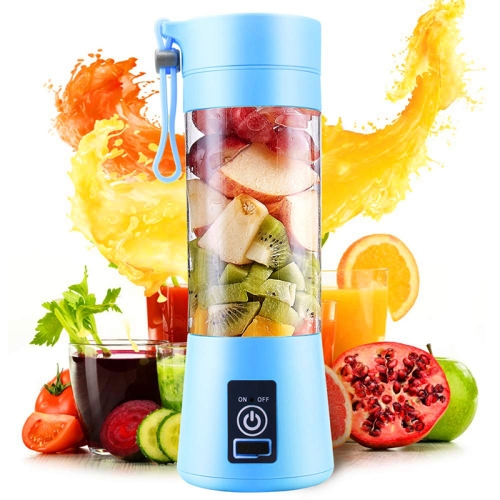 

USB Rechargeable Electric Automatic Vegetable Fruit Citrus Orange Juice Maker Cup Mixer Bottle (380ML 2 Blender)(2 Blades Blue)