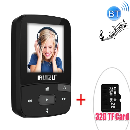 

New Arrival Original RUIZU X50 Sport Bluetooth MP3 Player 8GB Clip Mini with Screen Support FM,Recording,E-Book,Clock,Pedometer(Black)