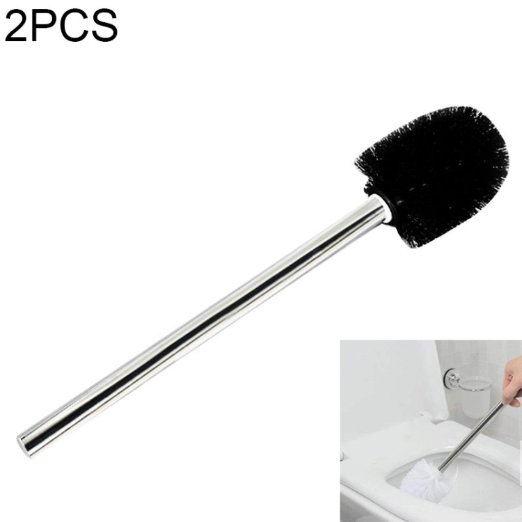 

2PCS Stainless Steel Handle Toilet Brush Suit Household Hanger Frame Cleaning Brush(Black)