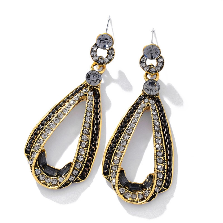 

Water Drop Gems Geometry Cutout Stud Earrings Vintage Elegant Earrings(Black)