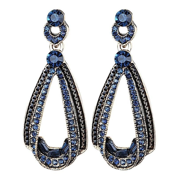 

Water Drop Gems Geometry Cutout Stud Earrings Vintage Elegant Earrings(Blue)