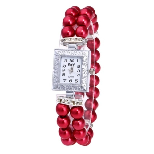 

Square Dial Diamond Pearl Bracelet Watch(Red)