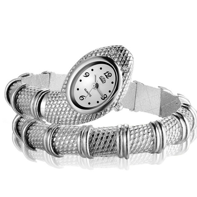 

2 PCS Snake Shape Bracelet Diamonds-plated Quartz Watch(Silver)