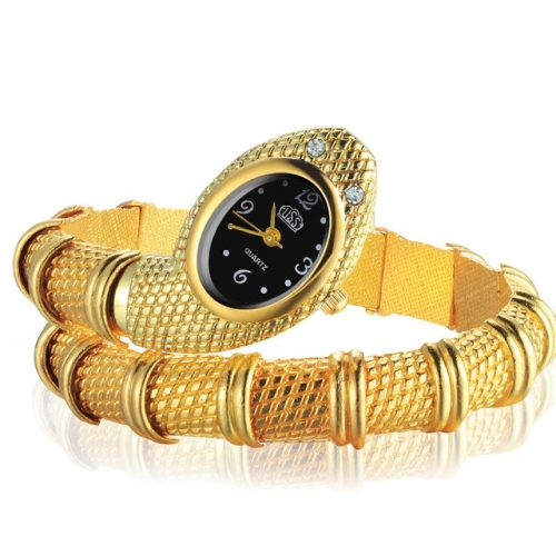 

2 PCS Snake Shape Bracelet Diamonds-plated Quartz Watch(Gold)