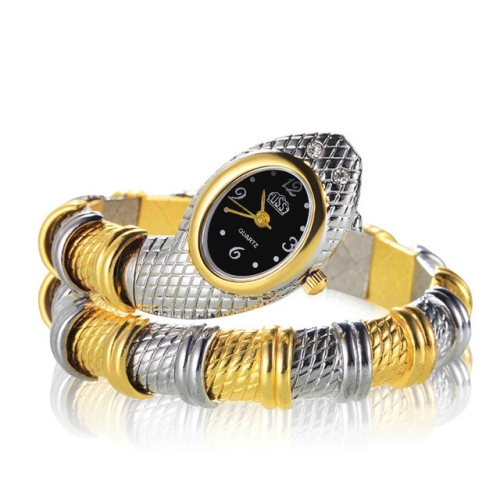 

2 PCS Snake Shape Bracelet Diamonds-plated Quartz Watch(Interval Gold )