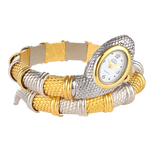 

2 PCS Snake Shape Bracelet Diamonds-plated Quartz Watch (White Dial Interval Gold)