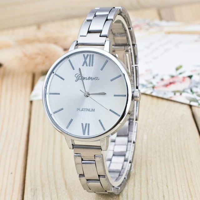 

2 PCS Women Large Dial Stainless Steel Fine Strap Quartz Watch(Silver)