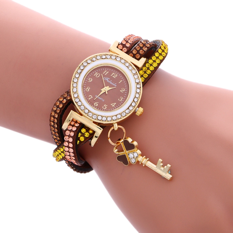 

FULAIDA 3 PCS Ladies Padlock Multicolor Bracelet Quartz Watch with Diamond(Coffee)