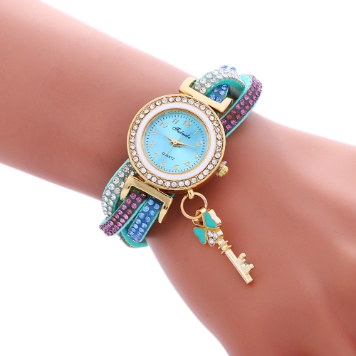 

FULAIDA 3 PCS Ladies Padlock Multicolor Bracelet Quartz Watch with Diamond(Lake blue)