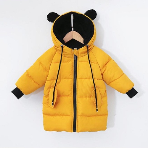 

Winter Children Mid-length Thick Warm Down Jacket Cartoon Animal Ear Shape Hooded Cotton Jacket, Height:80cm(Yellow)
